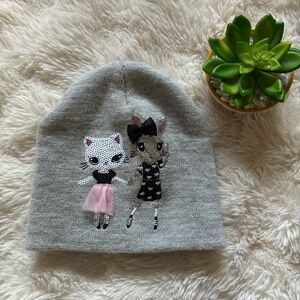 H&M Girls Sequin Bunny and Cat Kitty Beanie Hat 4-8 Years Old
